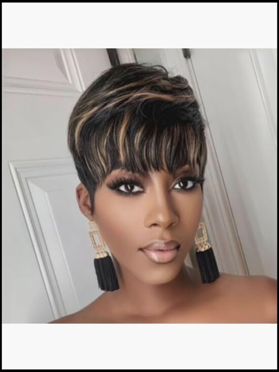 Short Curly Pixie Cut Wig Layered Human Hair Wig with Bangs Glueless Full Head